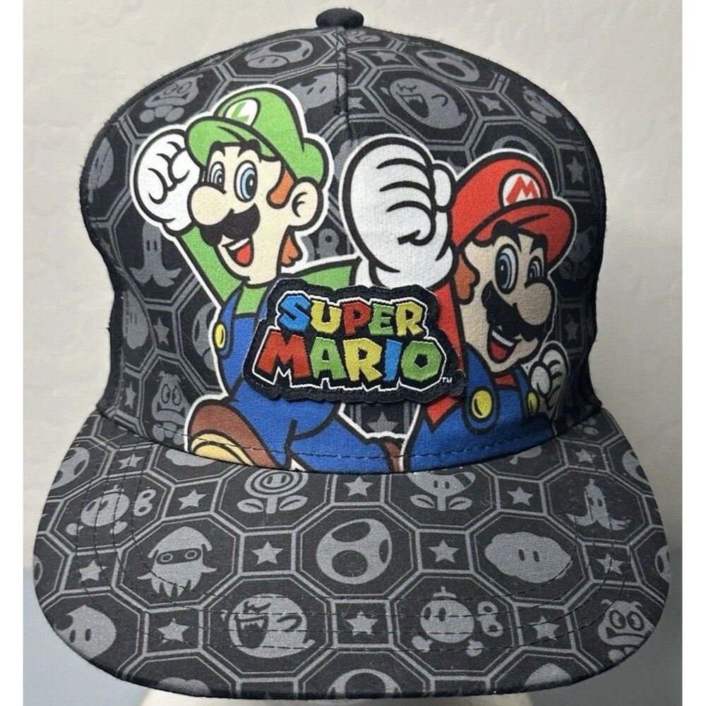 Super Mario Bros Snapback Cap Hat Mario Luigi Gray Adjustable Vent Holes NWOT